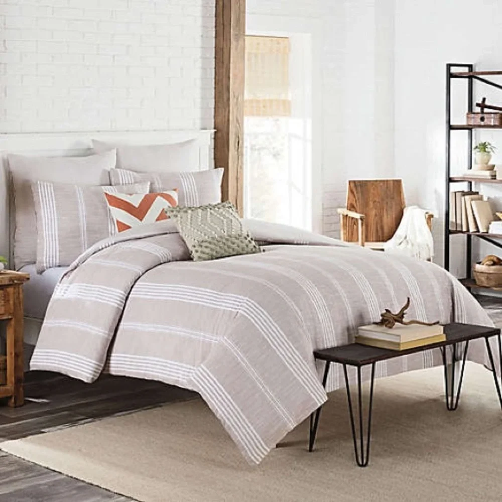 Stripped Euro Sham Tan Cotton